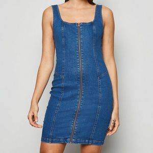 Denim front zip dress